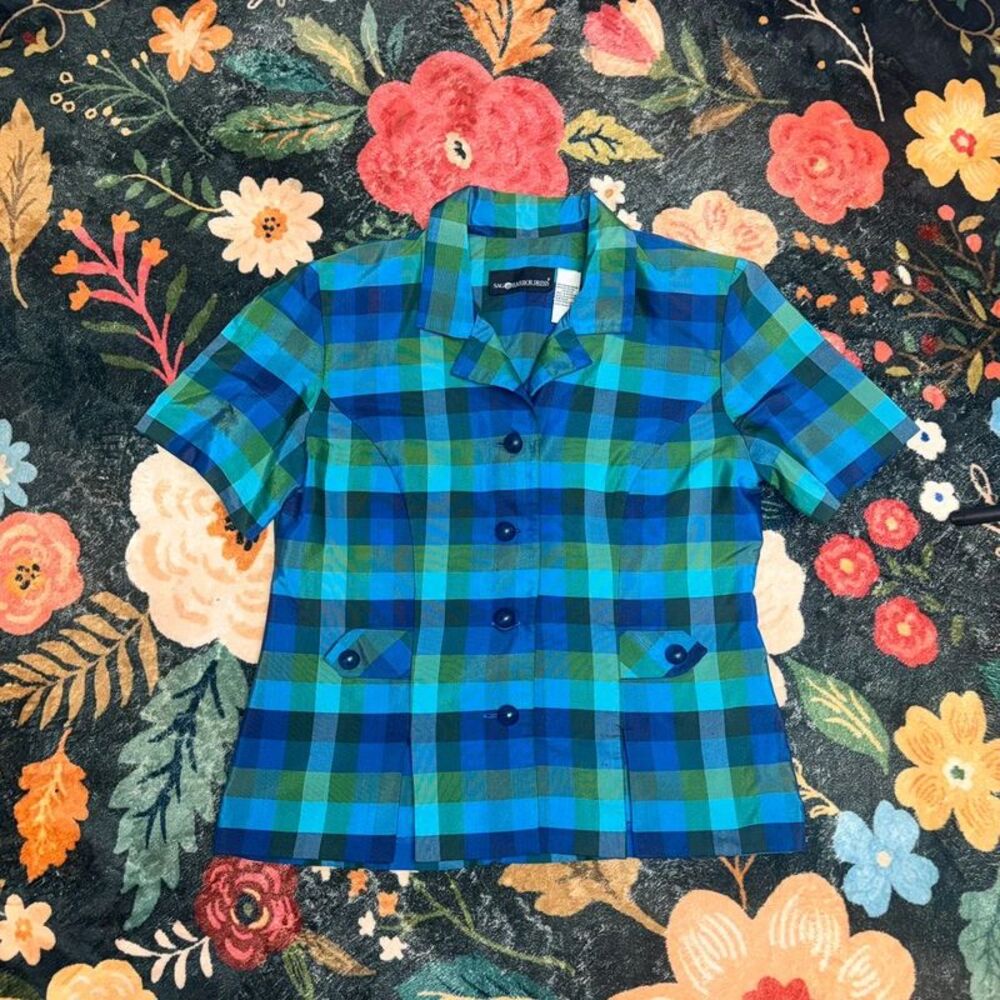 Vintage Sag Harbor Dress Plaid Short Sleeve Blazer Top - Size 10